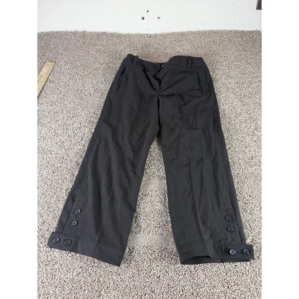 Larry Levine Petite Dress Crop Pants Womens Black Button Ankle Hem Stretch - 4P